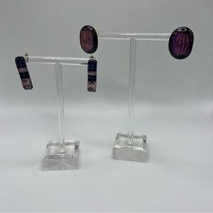 Set of 2 Purple Dichroic Glass Stone Earrings